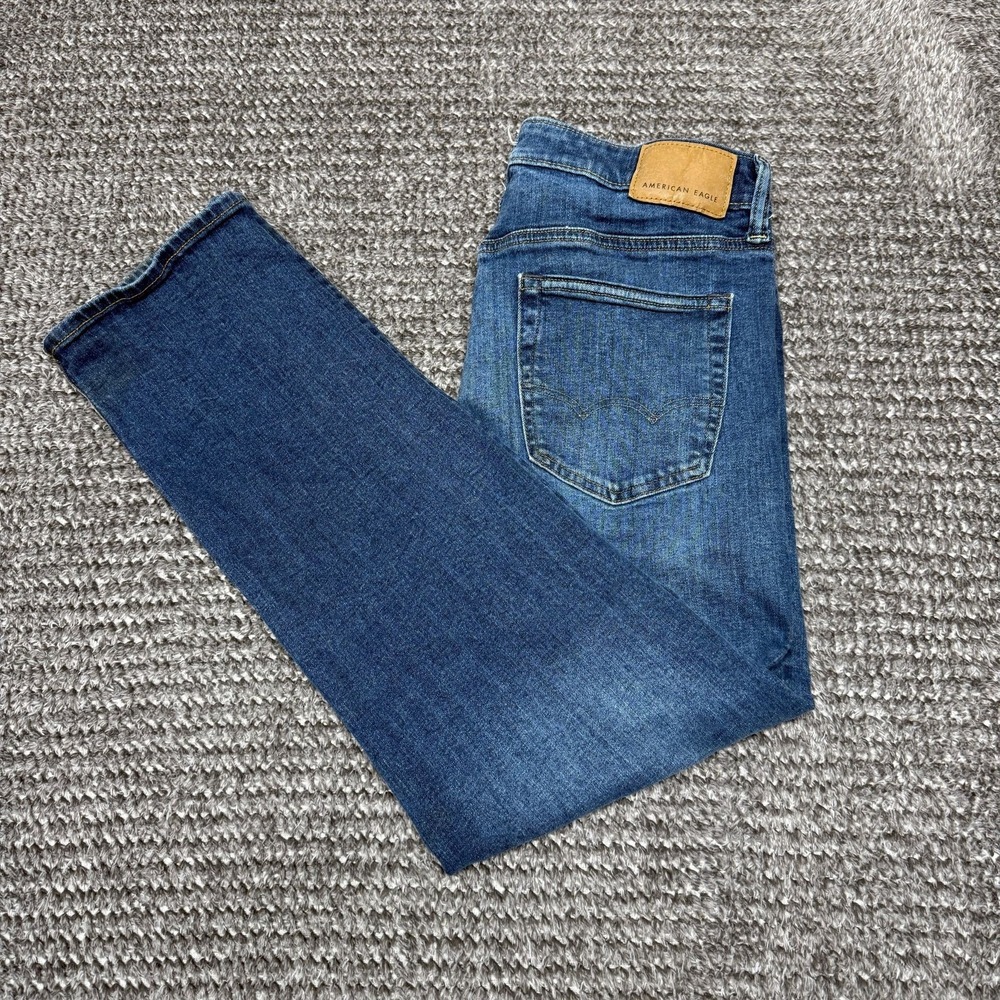 American Eagle Mens Airflex+ Athletic Straight Jeans 30x30‎ Medium Wash Denim